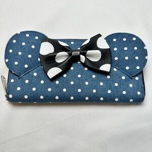 Loungefly Disney Minnie Mouse Denim Polka Dot Zip Around Wallet NWOT